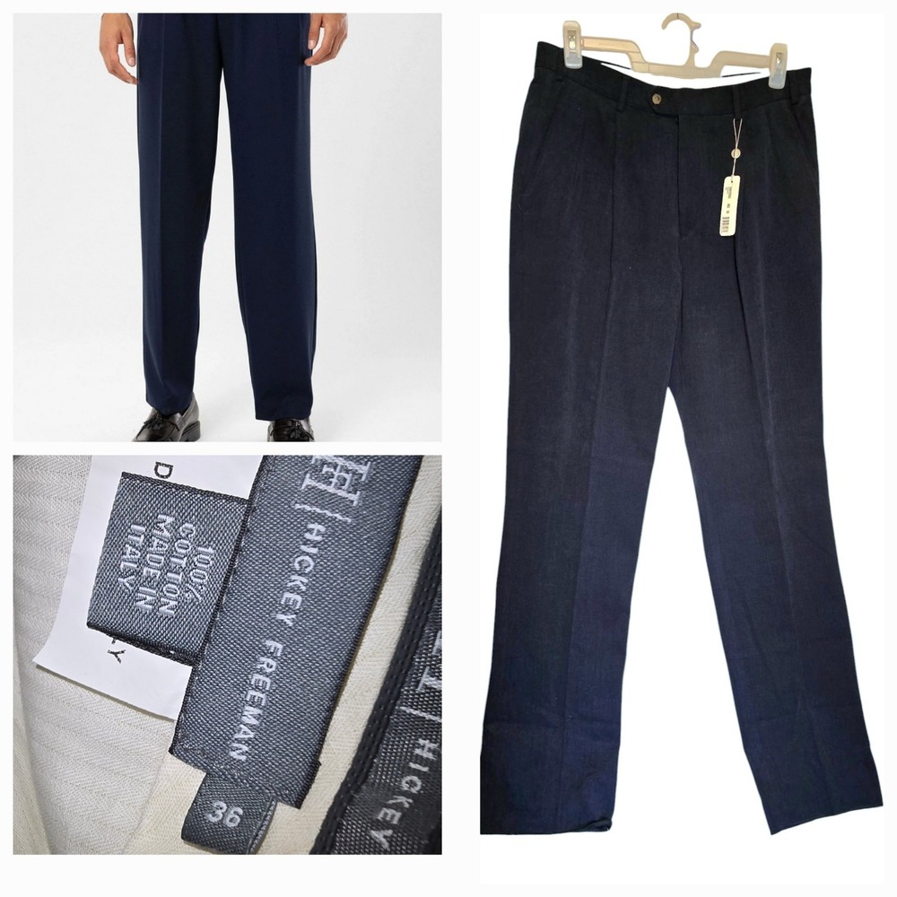 New retro Hickey Freeman Pleated Dress Thick Corduroy Pants Size 36x36 Navy‎ - Picture 2 of 10